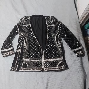 PrettyLittleThing Black Embellished Open-Front Blazer